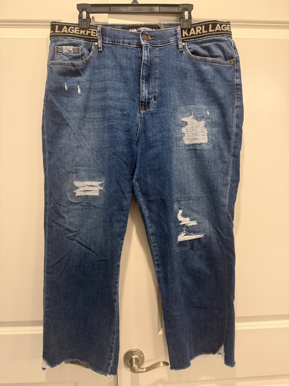 Karl Lagerfeld Distressed Cropped Jeans in Blue